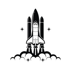 Iconic Black and White Space Shuttle Launch Illustration