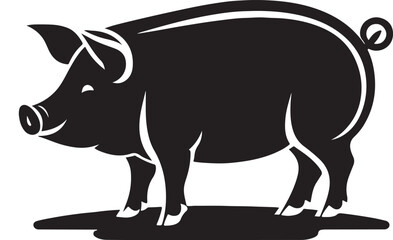 Pig graphic icon. Pig black silhouette isolated on white background. Vector illustration