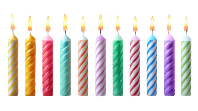 Birthday Candles: A collection of colorful, lit candles, arranged to create a festive and celebratory atmosphere, perfect for birthdays and special occasions.