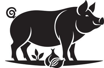 Pig graphic icon. Pig black silhouette isolated on white background. Vector illustration