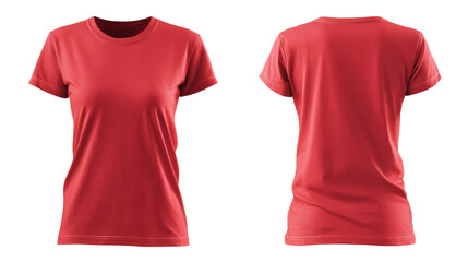 Red Blank T-Shirt Template from Two Sides for Women on transparent background