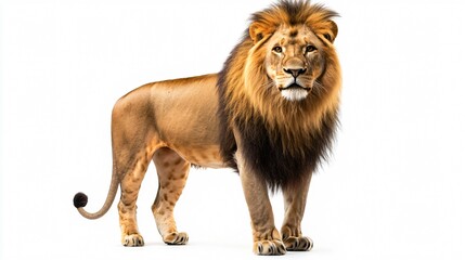Obraz premium Majestic Lion Panthera Leo Standing Isolated on White Background
