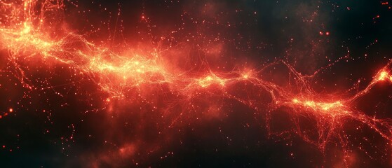 Energy beam displays interconnected nodes with fiery particles, creating a luminescent web.