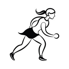 Female Hockey Player Running with Stick Silhouette Vector Image on White Background