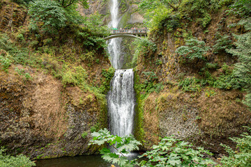 Waterfall and Scenic Bridge with Visitors