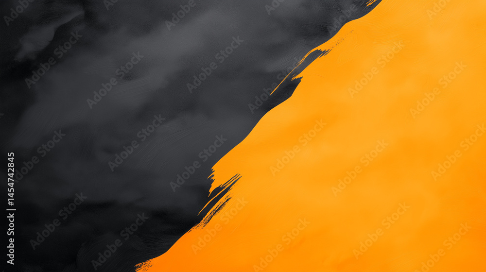 Poster abstract brushstroke background with contrasting black and orange color combination suitable for var