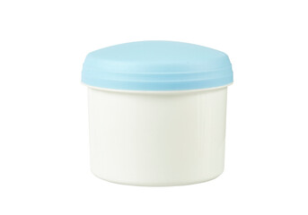 round white plastic container with blue cap isolated on white or transparent png
