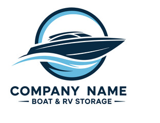 Boat and RV Storage Company Logo Design with Modern Speedboat Icon