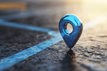 Chrome Location Pin on a Path  Navigation, Direction, and Journey Concept