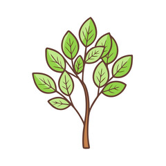 Illustration of a small tree with green leaves and brown branches nature drawing art design
