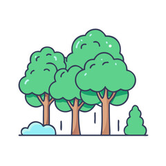 Illustration of green trees forest woodland nature landscape environment ecology outdoors park scene