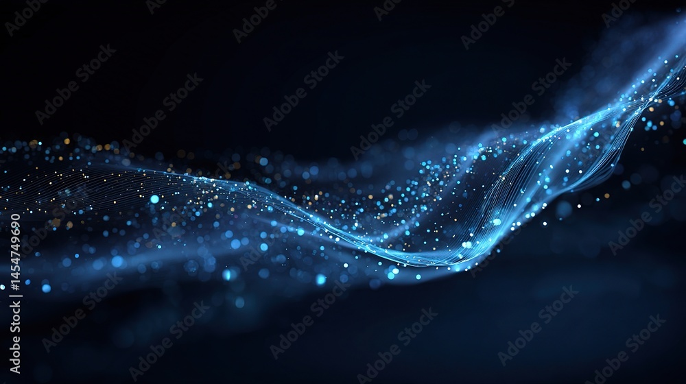 Poster glowing blue digital wave pattern with abstract design elements