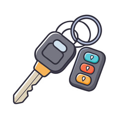 Cartoon car key and remote vector illustration for vehicle security and access control system