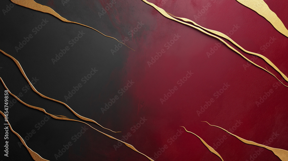 Aufkleber elegant abstract background featuring a dark red and black gradient with gold flowing lines design