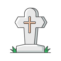 Obraz premium Illustration of tombstone gravestone with cross for cemetery memorial and halloween decor