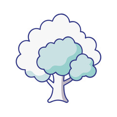 Illustration of a cartoon tree with round fluffy leaves and a simple trunk design for nature art