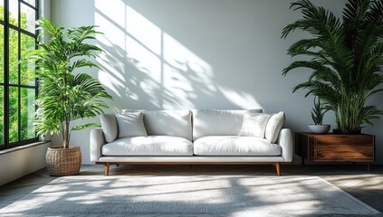 Fototapeta premium Modern living room interior design featuring natural light.