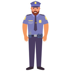 Police officer.Standing policeman.Policeman in uniform.Isolated on white background.Character vector illustration.