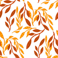 vector seamless pattern of leaves and flowers, vintage botanical pattern for decoration, fabric, wallpaper and decor, hand-drawn ornament for holiday decoration, interior and clothes