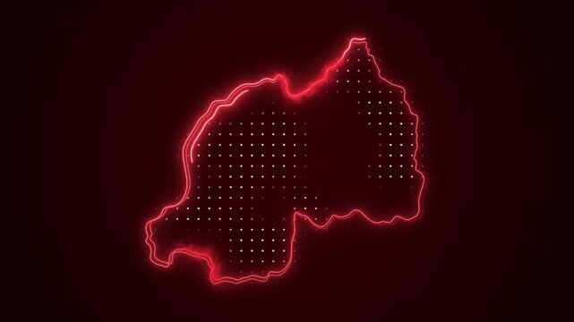 Neon Red Rwanda Map Borders Outline Loop Background