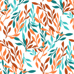 vector seamless pattern of leaves and flowers, vintage botanical pattern for decoration, fabric, wallpaper and decor, hand-drawn ornament for holiday decoration, interior and clothes