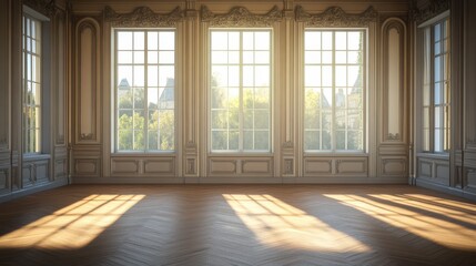 Elegant sunlit room with ornate panelling