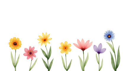 Fototapeta premium Delicate Hand-Painted Wildflowers in Vibrant Spring Colors on White Background