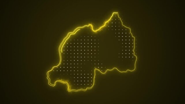 Neon Yellow Rwanda Map Borders Outline Loop Background