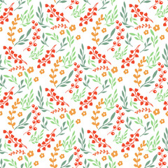 vector seamless pattern of leaves and flowers, vintage botanical pattern for decoration, fabric, wallpaper and decor, hand-drawn ornament for holiday decoration, interior and clothes