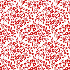 vector seamless pattern of leaves and flowers, vintage botanical pattern for decoration, fabric, wallpaper and decor, hand-drawn ornament for holiday decoration, interior and clothes