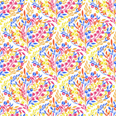 vector seamless pattern of leaves and flowers, vintage botanical pattern for decoration, fabric, wallpaper and decor, hand-drawn ornament for holiday decoration, interior and clothes