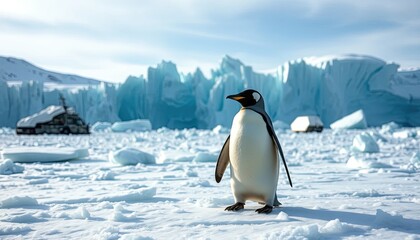 Fototapeta premium Emperor penguin amidst icy landscape