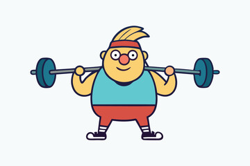 Cute Cartoon Fat Boy Exercising Vector Art Design for Funny Fitness for Kids