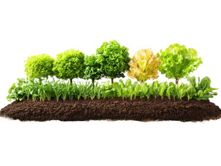 Vegetable garden with trees on transparent background