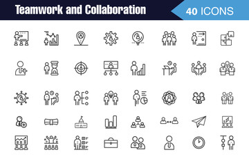 Teamwork and Collaboration Icons Set – Team Meeting Icon – Business Collaboration, office icon, Corporate, business presentation icons, employee management