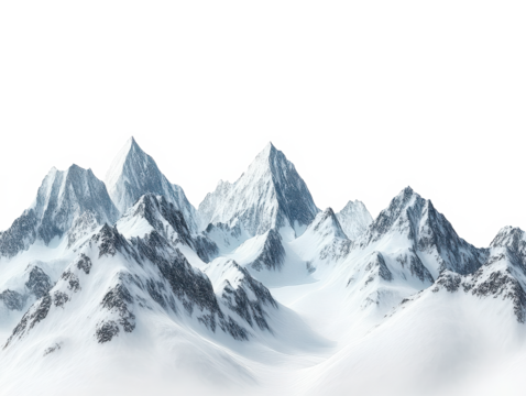 Snowy mountain range landscape on transparent background