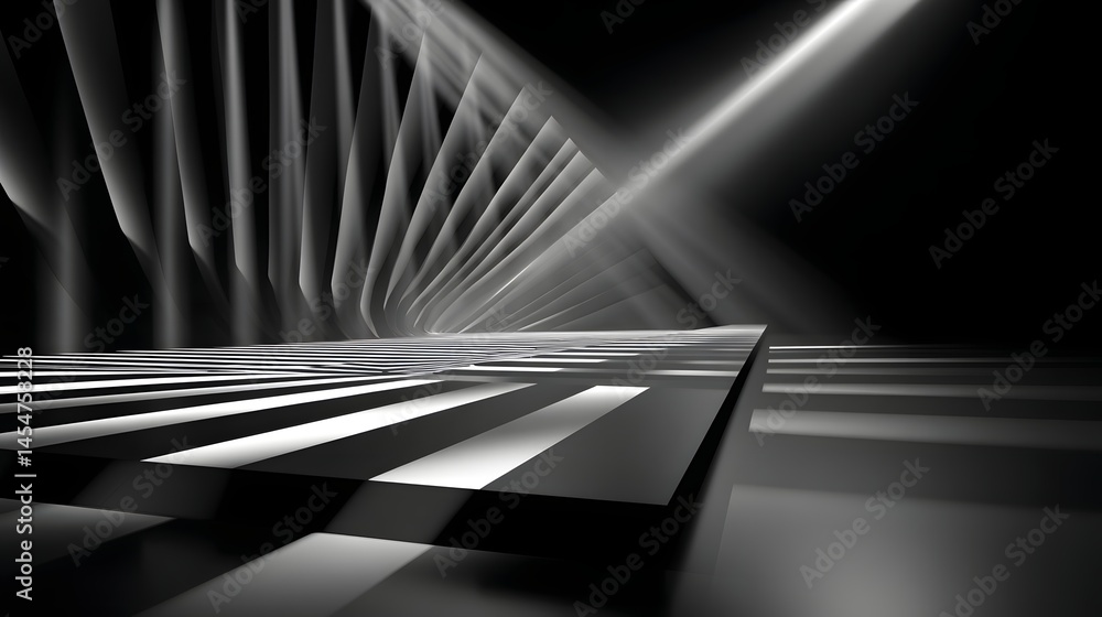 Poster black and white abstract background featuring dynamic lines creating movement and depth