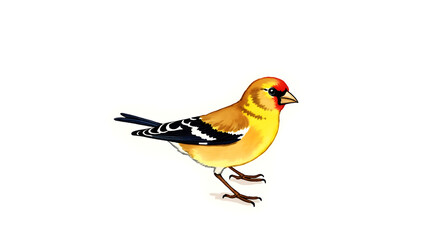 Fototapeta premium Realistic Watercolor Goldfinch with Warm-Toned Feathers on a White Background