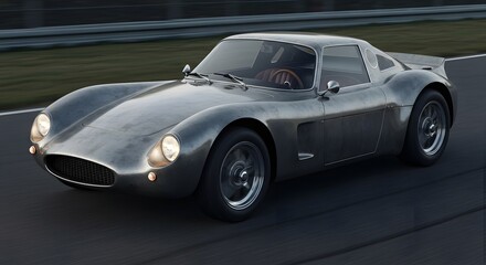 Silver Classic Car on Racetrack