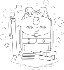 School coloring page set for kids and preschool learning