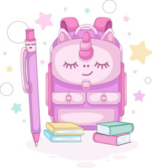 Cute school supplies vector set for kids