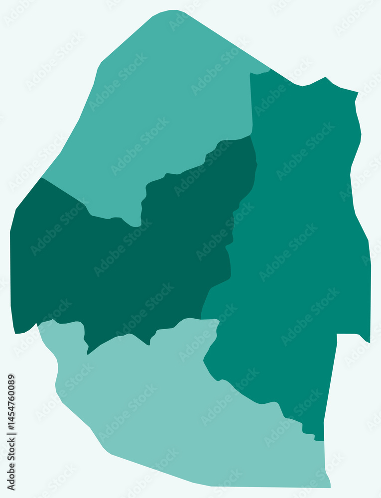 Poster map of eswatini with regions. just a simple country border map with region division. teal color pale