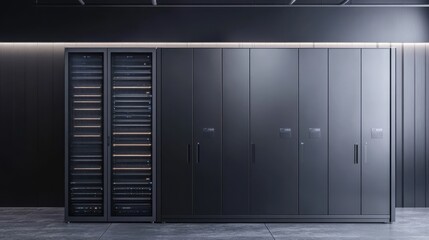 Advanced data center showcasing server cabinets and high tech equipment for cloud computing services
