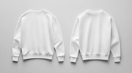 Front and back views of two white cotton crewneck sweater mockups on a plain background for fashion display
