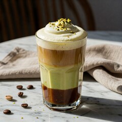 Iced Pistachio Cream Latte in Sunlight