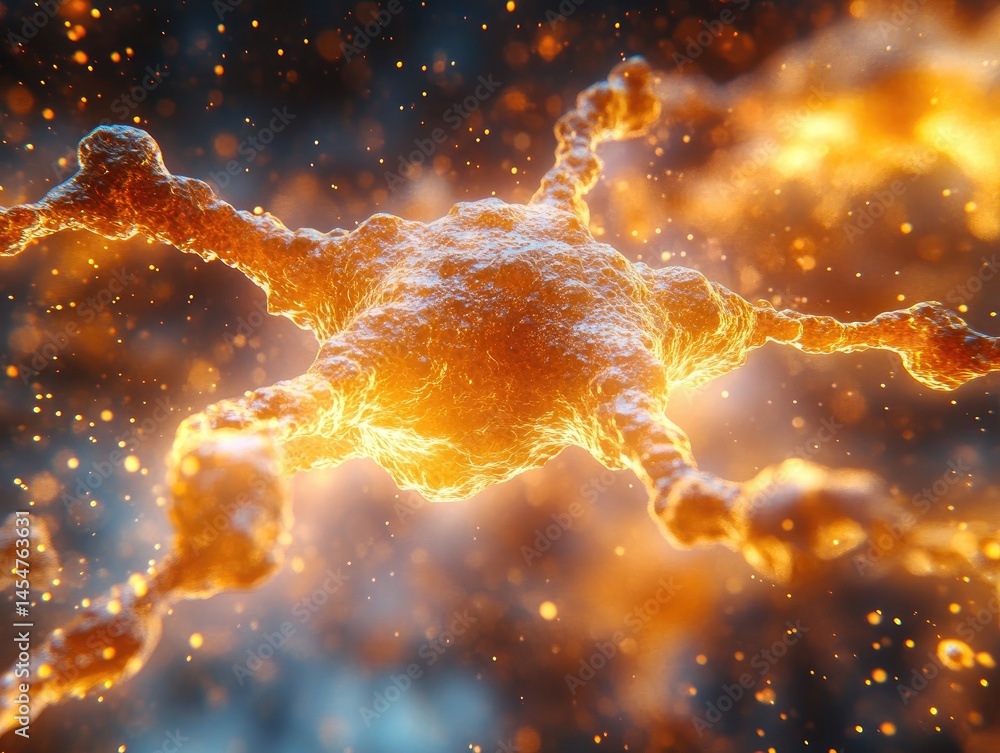 Poster fiery, intricate cellular structure in a dynamic display.