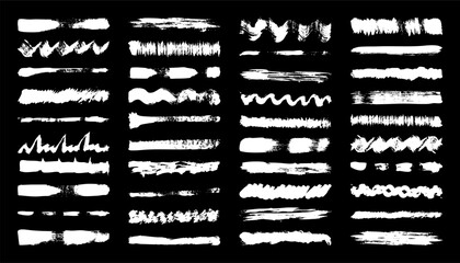 Grunge brush strokes, lines, ink smudges, hand-drawn scribble shapes. Handmade sketchy marks, acrylic stains, charcoal streaks. Paint textures, dry brush effect. Marker underline. Vector illustration