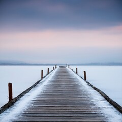 Fototapeta premium Winter Landscape With Frozen Water And Dock