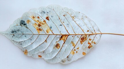 Pressed Botanical Leaf Under Frosted Glass Viewed from the Top
