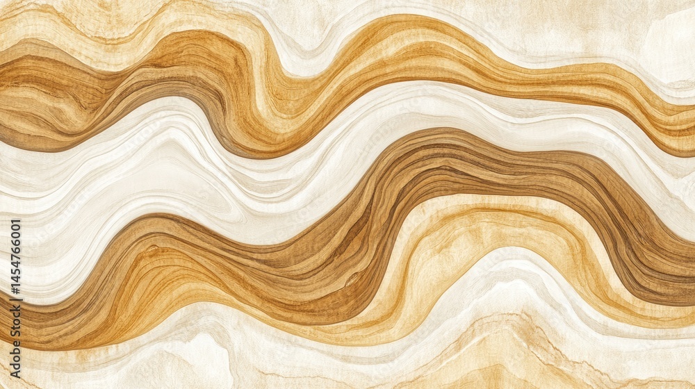 Wall mural abstract pattern of flowing wavy lines in beige and cream tones.